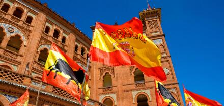 Spanish flags in las Ventas bullring in Madrid