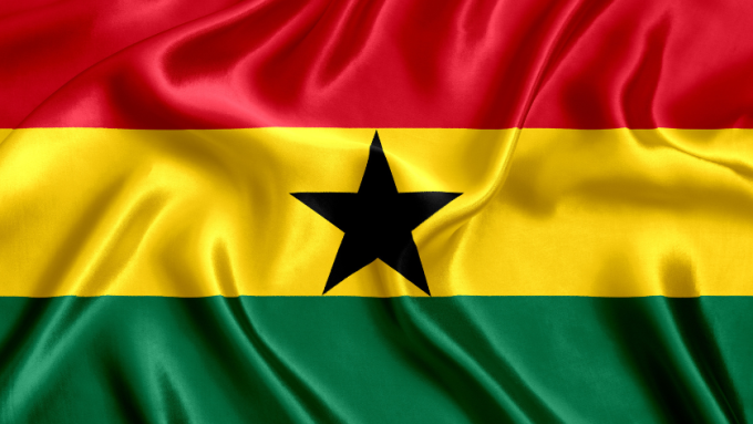A ruffled Ghanian flag made of silk