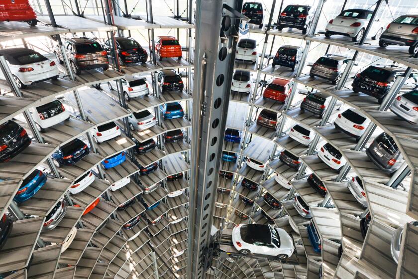 In one of the two car towers, Autostadt of the Volkswagen AG, Wolfsburg, Lower Saxony, Germany