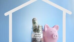 Piggy bank coin jar Home Equity. Image shot 08/2019. Exact date unknown.