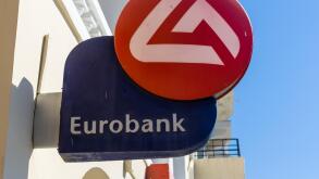 Eurobank sign in the coastal town of Agios Nikolaos
