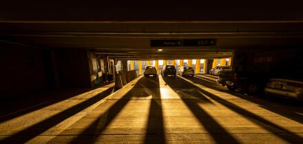 Early Morning Light Streaming Into Parking Garage, Boston, USA