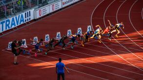 OSTRAVA, CZECHIA, JUNE 27, 2023: Sprint start at Track and Field Contest for Worlds in Budapest and Games in Paris