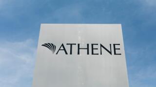 A logo sign outside of a facility occupied by Athene Holding in West Des Moines, Iowa, on June 30, 2018.
