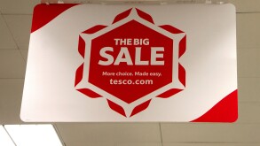 a sale sign in tesco supermarket, uk