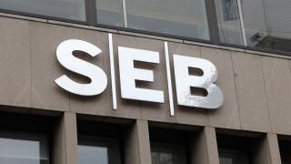 Stockholm, Sweden - September, 25 2016: Close up of the financial group SEB sign at the office located at the street Sveavagen in downtown Stockholm.