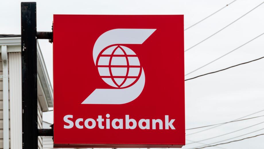 Scotiabank sign in Newfoundland, Canada. The Bank of Nova Scotia, operating as Scotiabank, is the third largest bank in Canada.