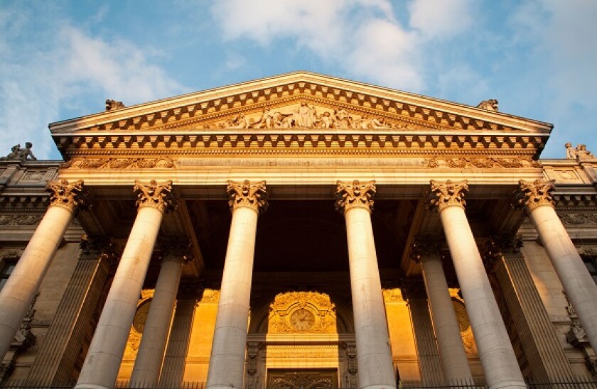 Brussels - The Stock Exchange building - Bourse in evening.