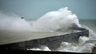 rough sea in Newhaven as a winter storm hits.