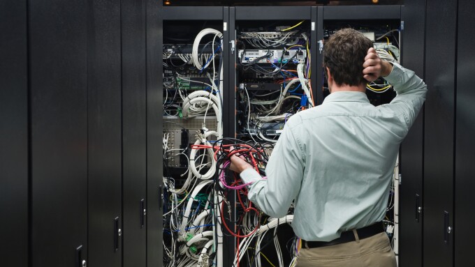 Man working in data center