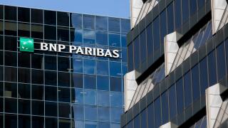 A logo sign outside of a facility occupied by BNP Paribas in Montreal, Quebec, Canada, on April 21, 2019.