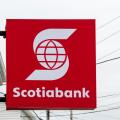 Scotiabank sign in Newfoundland, Canada. The Bank of Nova Scotia, operating as Scotiabank, is the third largest bank in Canada.