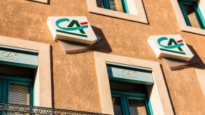 Credit Agricole bank logo, Meze, Herault, Languedoc-Roussillon, France