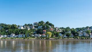 Hamburg Blankenese on sunny day as seen from Elbe river