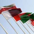 QAT, Qatar: the national flags of the 6 GCC member states.