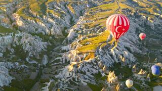 Cappadocia - Turkey, view from the balloon around Nevsehir, flying over Cappadocia in Hot-air balloon, UNESCO
