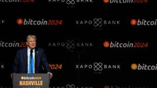 Republican presidential candidate former President Donald Trump speaks at the Bitcoin 2024 Conference Saturday, July 27, 2024, in Nashville, Tenn. (AP Photo/Mark Humphrey)