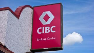 CIBC bank sign in Osoyoos BC.  Logo for the Canadian Imperial Bank of Commerce