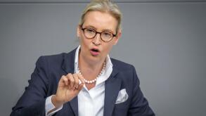 Alice Weidel, AfD leader and leader of the AfD parliamentary group, speaks at the Bundestag session after the government statement, in Berlin, Wednesday, Nov. 13, 2024. (Kay Nietfeld/dpa via AP)
