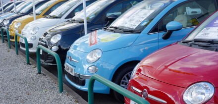 Row of Parked Fiat 500 Cars, UK