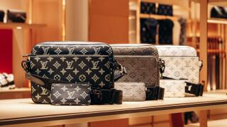 Bologna, Italy - October 6, 2024: Louis Vuitton bags in a boutique window