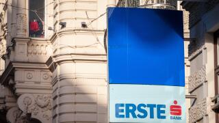 VIENNA, AUSTRIA - NOVEMBER 6, 2019: Erste Bank logo on their main office for downtown Vienna. Erste Bank is an Austrian retail and corporate bank, one