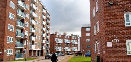 Hammersmith and Fulham council Social housing in Fulham just off Pulton Place - lone woman wearing burka