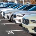 New Volvo vehicles lined up for sale at a dealership