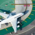 Aerial view of Air France Airbus A380-800 registered as F-HPJA with international airport colorful taxiway marks and lines. Aircraft entering runway.
