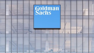 New York, NY, USA. May 2, 2022. Editorial Use Only, 3D CGI. Goldman Sachs Signage Logo on Top of Glass Building. Workplace of Investment Banking Compa
