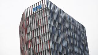 22 March 2024, Hesse, Frankfurt/Main: The logo of KfW Bankengruppe stands on the Westarkade. The state-owned promotional bank has presented its balance sheet for the past financial year 2023. Photo: Arne Dedert/dpa