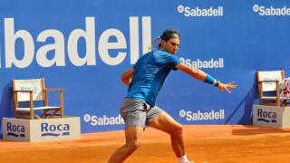 Barcelona, Spain. 25th Apr, 2014. Rafael Nadal competing to Nicolas Almagro during Barcelona Open Banc de Sabadell 2014 ATP 500 quarter finals.Nicolas Almagro defeated Rafael Nadal 6-2 6-7 4-6 at the Open 2014 Quarter Finals. Almagro will proceed to the s