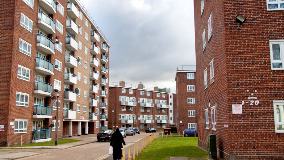 Hammersmith and Fulham council Social housing in Fulham just off Pulton Place - lone woman wearing burka