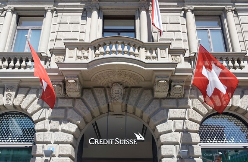 Paradeplatz, UBS, Credit Suisse, Swiss flags,1. August, national holyday, Switzerland, Zurich,