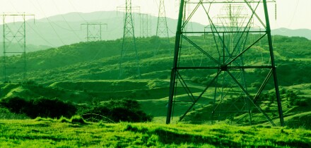 power poles Powerlines stretch over a southern california hillside