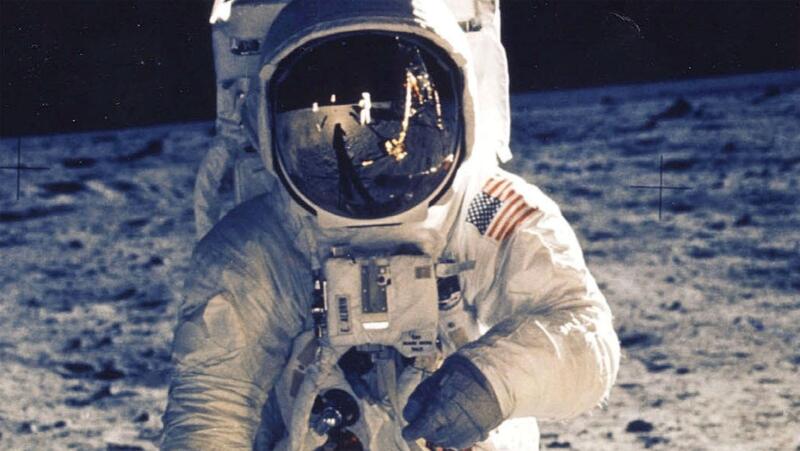 BUZZ ALDRIN, US astronaut, on the Moon during Apollo II in July I969, photographed by Neil Armstrong.