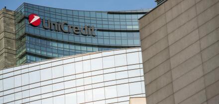 A logo sign outside of the headquarters of the UniCredit Group in Milan, Italy on September 3, 2016.