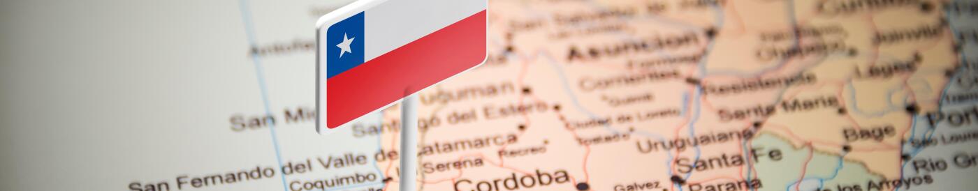 Chile marked with a flag on the map