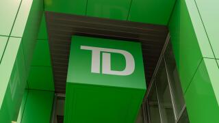 Close up of the TD bank sign on the building. Edmonton, Alberta,  Canada