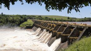Floodgates of Reservoir Doctor Maia Filho formed by the River Jacui. Image shot 10/2014. Exact date unknown.