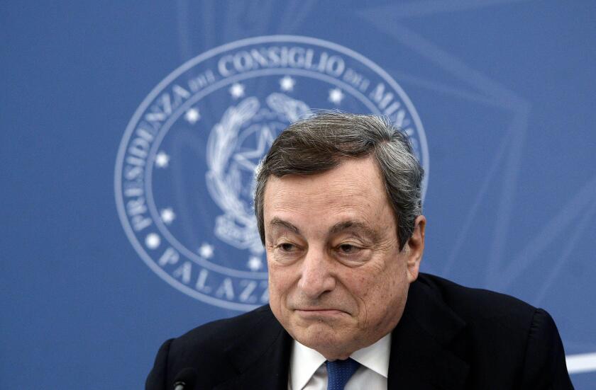 Italy, Rome, May 20, 2021 : Italian prime Minister Mario Draghi in press conference on the 'Decree on enterprises, labour and professions" to quell th