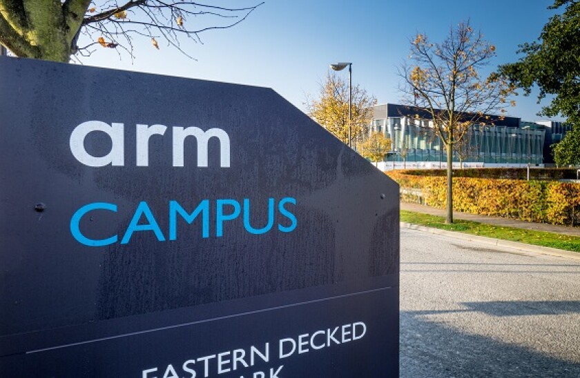 ARM Head Office Campus in Cambridge - note new 2017 design corporate logo. ARM is wholly owned subsidiary of SoftBank Group Corp.