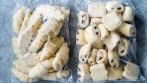 Frozen Croissant in Package, Semi Finished Product. Ready to Bake and Cook.