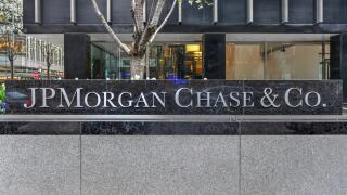 New York - April 14, 2018: The corporate sign in front of the JP Morgan Chase & Co office building on Park Avenue in New York City.