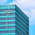 Vilnius, Lithuania - May 6, 2017: Office of DNB bank at modern skyscraper in downtown, Vilnius, Lithuania