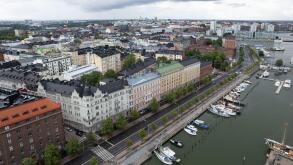 Aerial view of Helsinki cityscape capital of Finland. Kruununhaka and port of Helsinki area