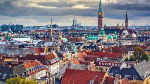 Copenhagen, Denmark old city skyline.