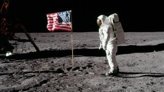 U.S. Air Force astronaut, Lt. Col. Edwin "Buzz" Aldrin, after planting a flag on the moon's surface. NASA?s Apollo manned lunar landing program culminated in the first humans, Neil Armstrong and then Aldrin, walking on the moon. (photo/NASA) AS11-40-5875H