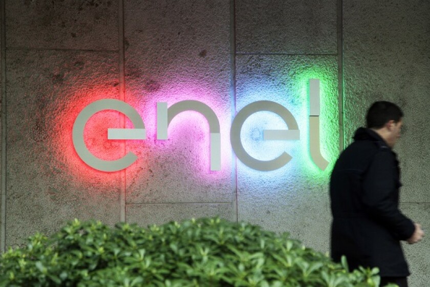 Enel logo on building from Alamy 4Apr22 575x375