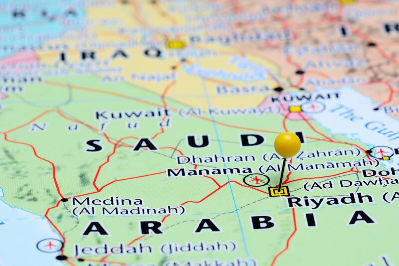 Riyadh pinned on a map of Asia